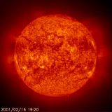 Sun at extreme UV wavelenghts on 2/16/01 at 1920UT. Courtesy of SOHO/EIT consortium. SOHO is a project of international cooperation between ESA and NASA.